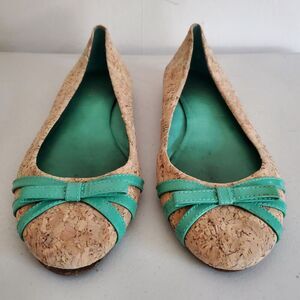 Kate Spade Cork Ballet Flats Shoes Tan Mint Bow Slip On Brazil Tan Womens 8.5 M